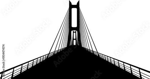Low angle perspective of a massive suspension bridge pylon