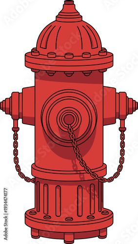 Red fire hydrant with chain on white background cartoon