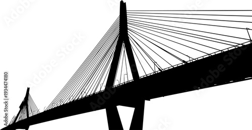 Low angle perspective of suspension bridge silhouette