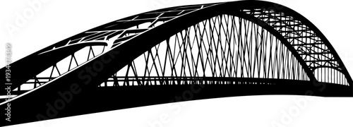 Perspective view of a modern tied arch bridge silhouette