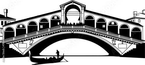 Rialto bridge venice silhouette with traditional gondola boat