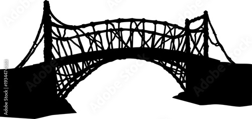Rustic rope and vine suspension bridge silhouette