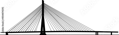 Silhouette of a modern cable-stayed bridge with a single asymmetrical pylon