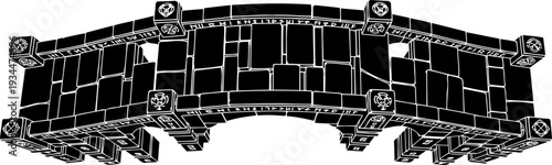 Ancient stone bridge silhouette with mystical runes