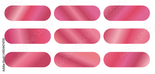 Pink metal gradient set. Vector metallic texture. Elegant, shiny and bright gradient collection for chrome button. 