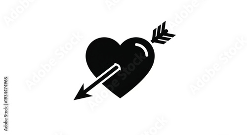 A black heart pierced by an arrow on a white background