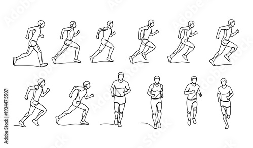 Minimal Line Art Running Icon Collection – Dynamic Fitness Sprint Symbols Isolated on White