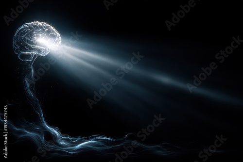 Wallpaper Mural Glowing Digital Brain with Light Rays Emerging from Neural Network in Dark Void Background Futuristic Abstract Concept of Artificial Intelligence Torontodigital.ca