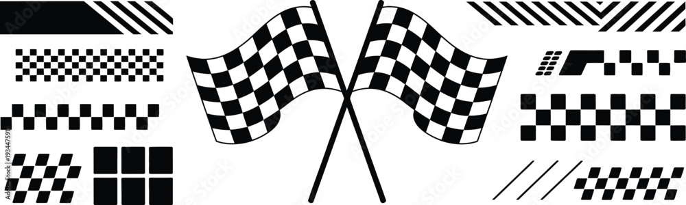 Fototapeta premium checkered racing flags and speed decal vector elements for motorsport design