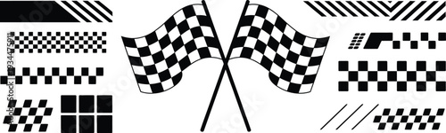 checkered racing flags and speed decal vector elements for motorsport design