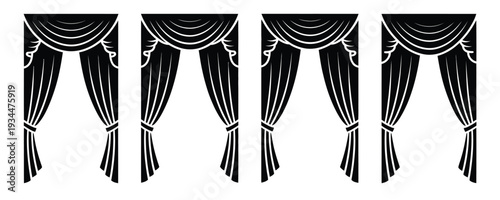 Classic Curtain Designs Vector Icons Set, Theater Decor and Elegant Drapery Symbols for Stage Backgrounds, Interior Design Concepts, Event Decoration, and Creative Graphic Projects.