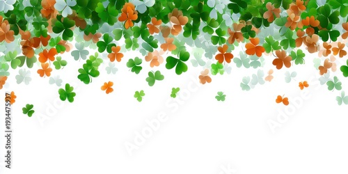 Wallpaper Mural Falling Shamrock Leaves in Green and Orange Over White Background for Saint Patrick's Day Celebration Torontodigital.ca