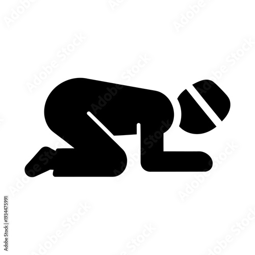 Muslim Man Prostrating in Prayer Icon, Islamic Worship Silhouette in Sujud Position