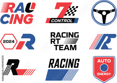 modern racing and motorsport logo design elements set for automotive branding