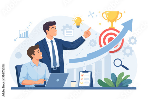 Business Advisor or Consultant Giving Advice to Reach Company Goals, Motivating Employee to Succeed in Career Growth, Professional Mentorship and Leadership Strategy for Success Vector Concept