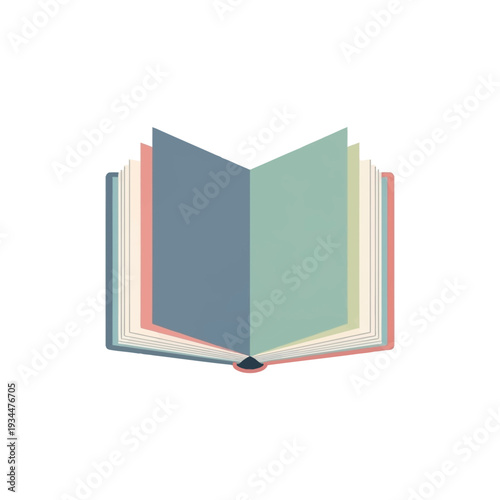 Stack of colorful open books with blank pages.