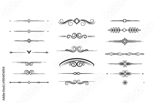 Vintage Decorative Dividers Set. Ornamental Text Separators, Floral Swirls, and Elegant Flourish Vector Elements