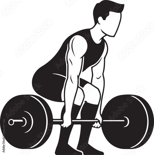 A man is performing a deadlift exercise with a barbell in a gym setting.