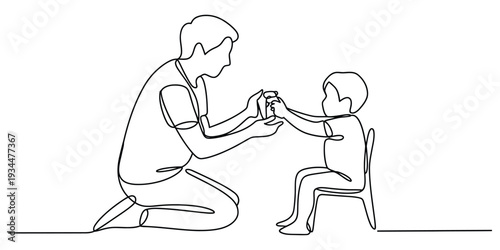 Minimalist continuous line art of father and son bond