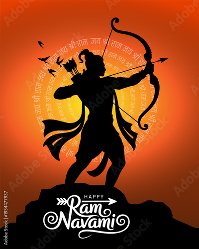 Happy Ram Navami devotional poster with Lord Rama silhouette