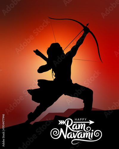 Happy Ram Navami devotional poster with Lord Rama silhouette