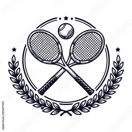 Tennis rackets a tennis ball and laurels logo desihn template