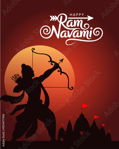 Happy Ram Navami devotional poster with Lord Rama silhouette
