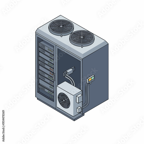 Isometric Detailed Air Conditioner Unit HVAC System Industrial Equipment Illustration