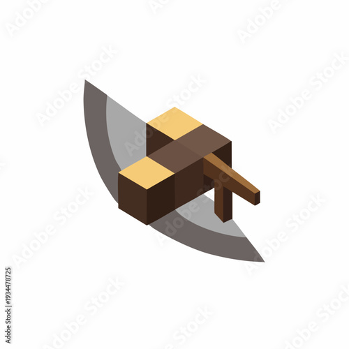 Isometric Pixelated Wooden Pickaxe Game Asset Design Illustration