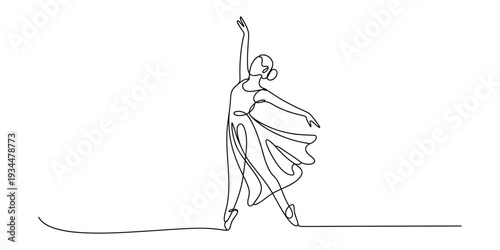 Elegant minimalist continuous line art ballerina drawing