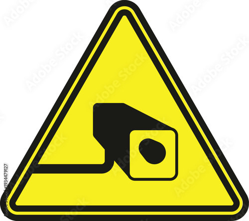 Wallpaper Mural Yellow triangle warning sign with camera icon indicating video surveillance  caution sign Torontodigital.ca