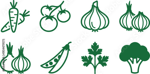 Green Line Art Vegetable Icon Set