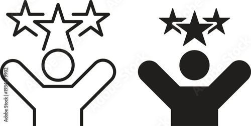 Five Star Rating Customer Satisfaction Icon Set – Achievement Success Feedback Vector Illustration in Outline and Solid Style