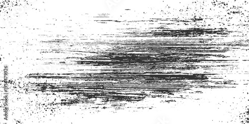 Abstract monochromatic textured background with horizontal brush strokes and scattered speckles grunge