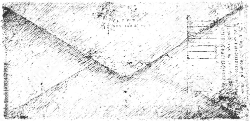 Distressed textured black and white vintage envelope with faint text and diagonal lines paper