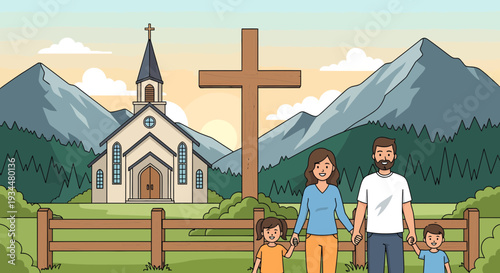 Christian Family Standing Together Outdoors.