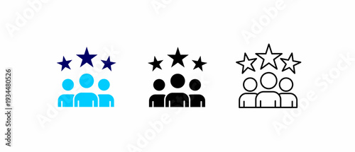 Team success and star achievement icon in three business styles.