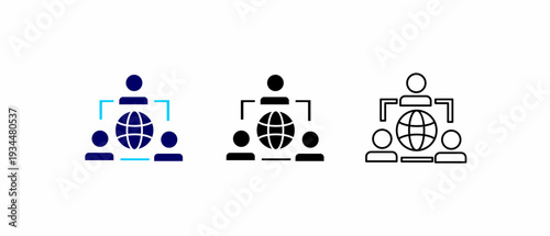 Global business network and communication icon in three variations.