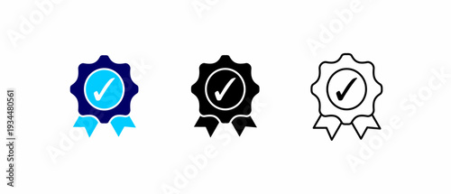 Quality approval badge icon in three clean corporate styles.