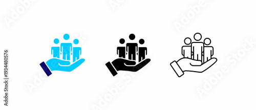 Business team support and helping hand icon in solid and outline styles.