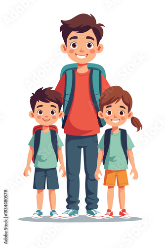 Kindergarten, kids and face with smile on floor for education, knowledge learning at academy. Students, friends  happy with diversity   school for child development, scholarship  bonding vettoriale