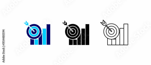 Target with analytics chart icon in three professional styles.