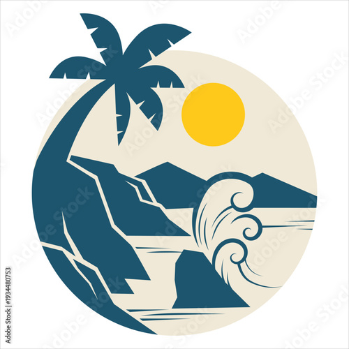 Tropical island getaway scene illustration Vector