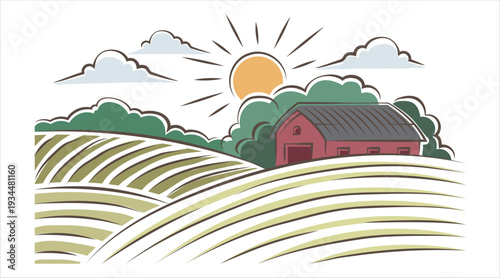 Sunny day at the farm house Vector
