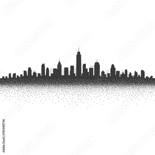 Cityscape Silhouette with Stippled Effect - Modern Urban Skyline