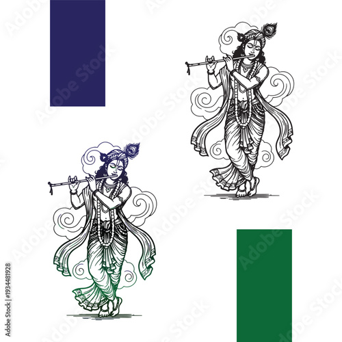 lord karishna hindu God silhouette and gradient vector