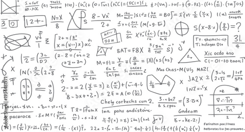 Hand drawn mathematical equations and symbols on a white background mathematics formula science