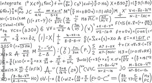 Handwritten mathematical equations and formulas on a white background with dark gray ink mathematics