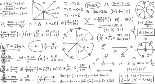 Hand drawn mathematical equations and diagrams on white paper mathematics formula