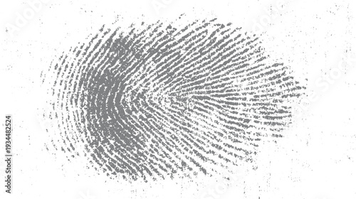 Detailed grey fingerprint pattern on a textured white background with scattered speckles